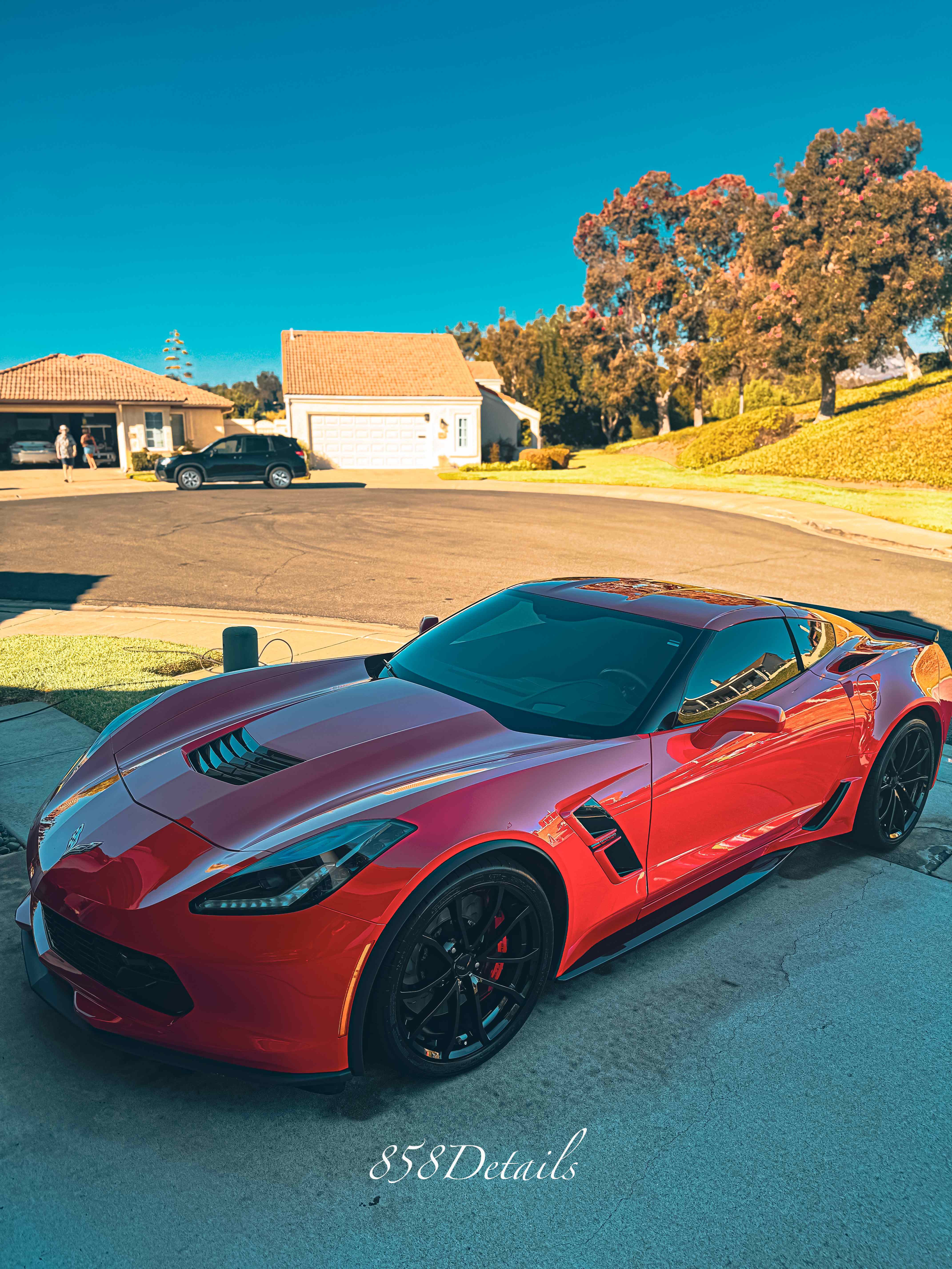 Red Corvette sports car with premium paint correction